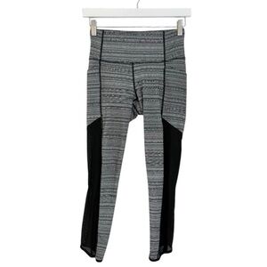 Kids Gray Patterned Leggings with Black Mesh Panels
